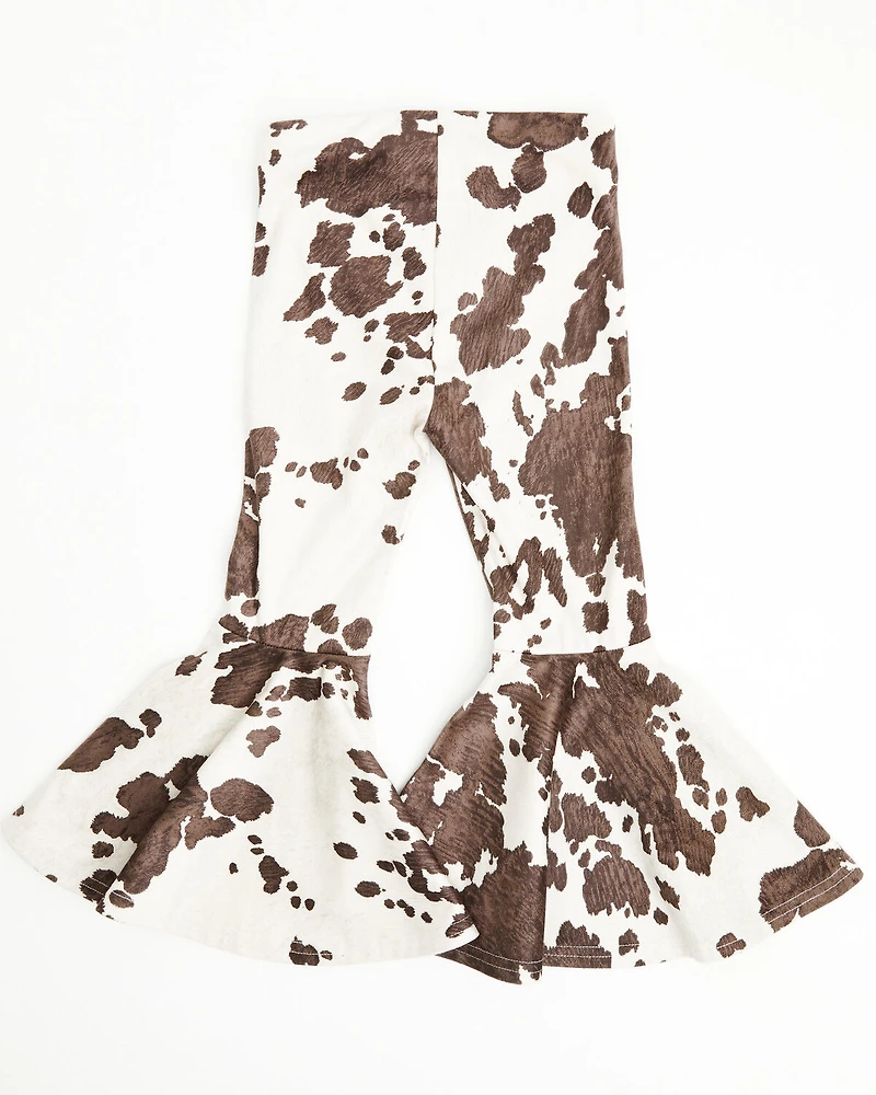 Shyanne Toddler Girls' Carly Faux Suede Cow Print Flare Pants