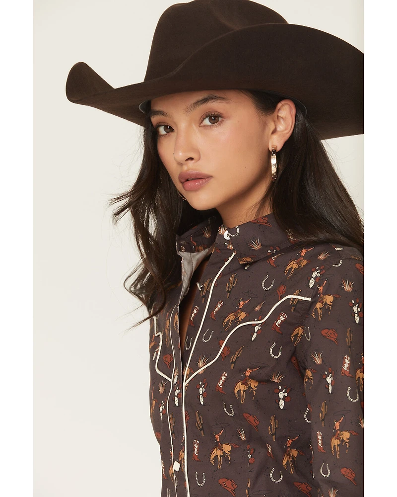 Rock & Roll Denim Women's Western Conversation Print Long Sleeve Snap Shirt