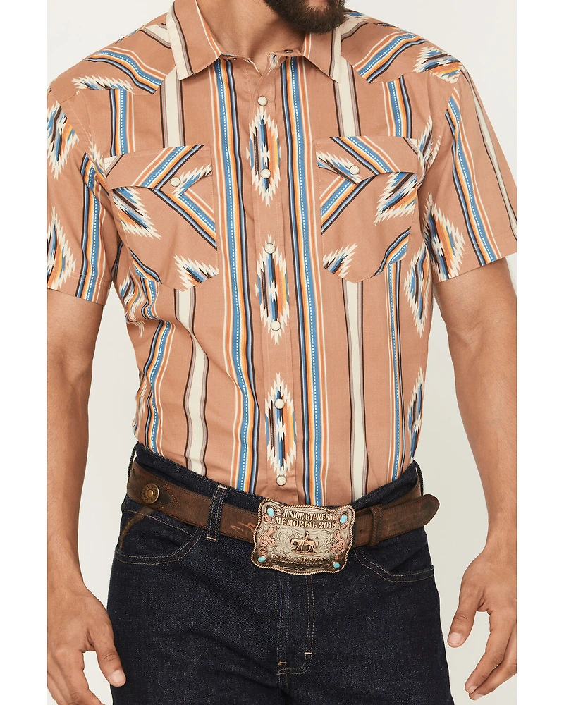 Panhandle Slim Men's Southwestern Striped Print Short Sleeve Snap Western Shirt