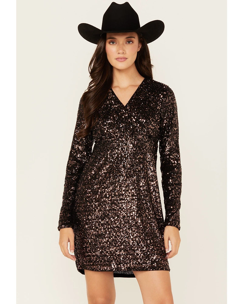 Shyanne Women's Sequins Long Sleeve Mini Dress