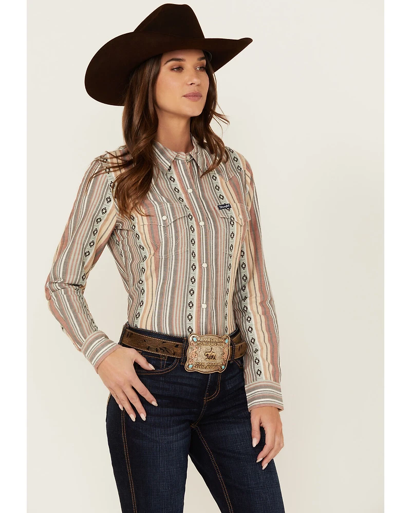 Wrangler Retro Women's Striped Long Sleeve Snap Western Shirt