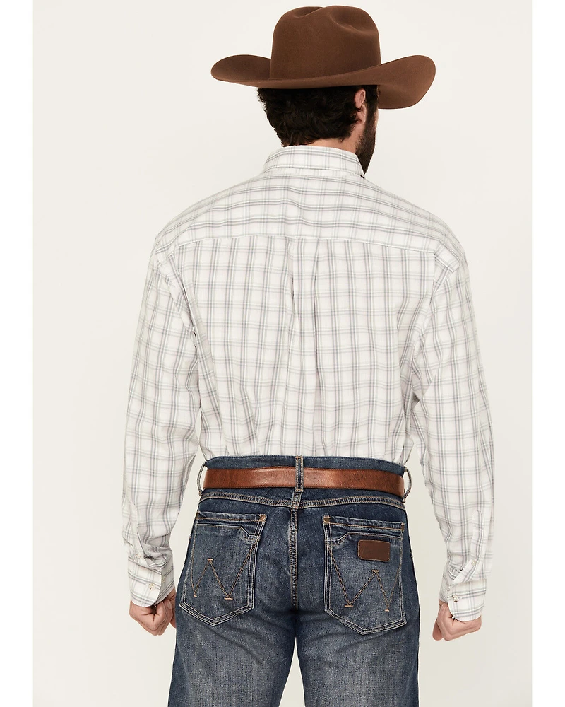 George Strait by Wrangler Men's Plaid Print Long Sleeve Button-Down Stretch Western Shirt