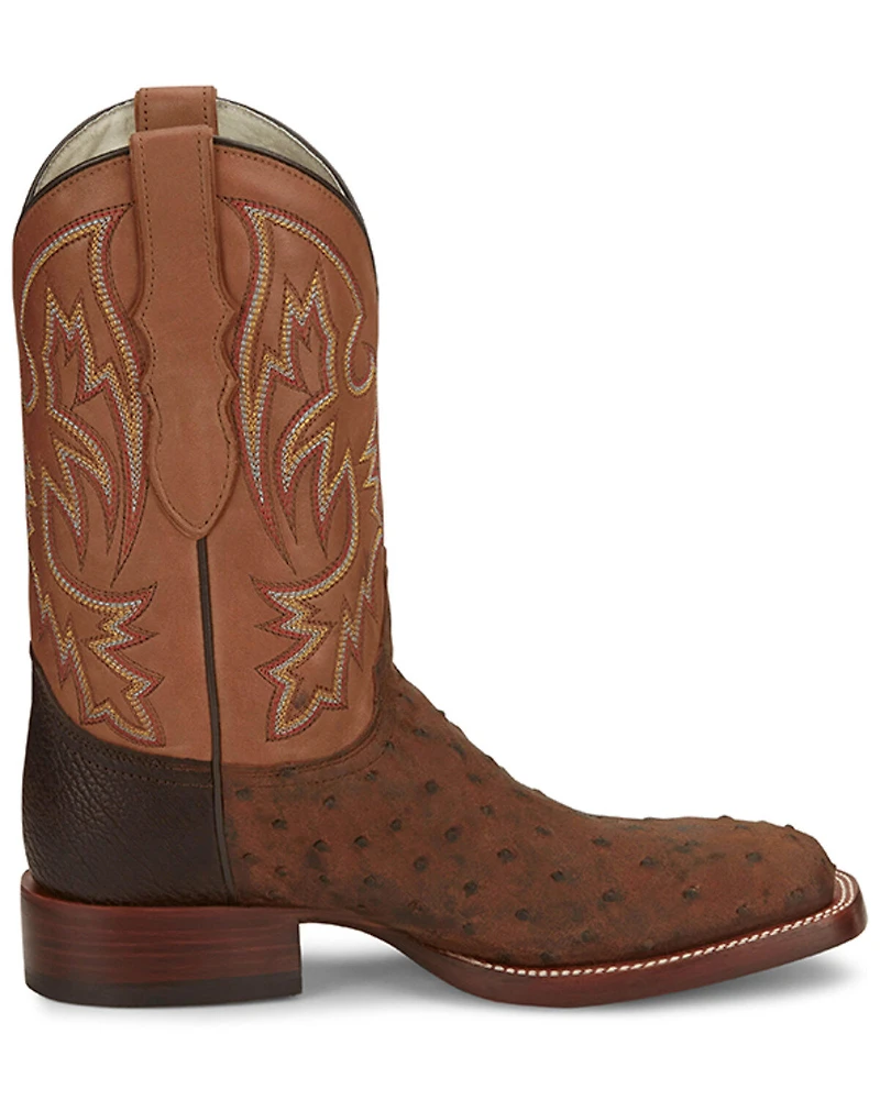 Justin Men's King Exotic Ostrich Western Boots - Broad Square Toe