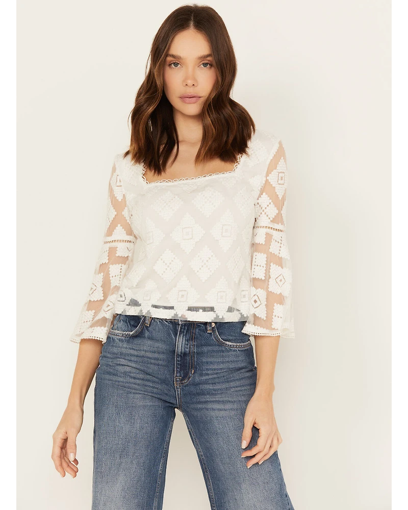 Shyanne Women's Diamond Embroidered Mesh Top