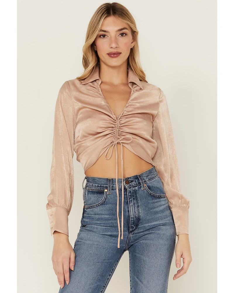 Lush Women's Satin Cinch Front Blouse