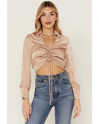 Lush Women's Satin Cinch Front Blouse