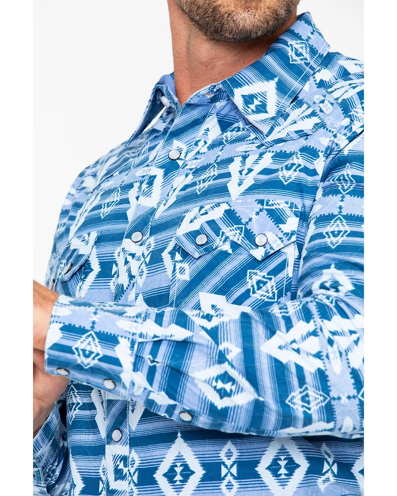 Rock & Roll Denim Men's Striped Southwestern Print Long Sleeve Pearl Snap Western Shirt