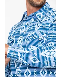 Rock & Roll Denim Men's Striped Southwestern Print Long Sleeve Pearl Snap Western Shirt