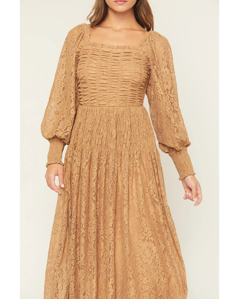 Listicle Women's Lace Long Sleeve Midi Dress