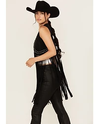 Idyllwind Women's Walnut Studded Fringe Faux Suede Vest
