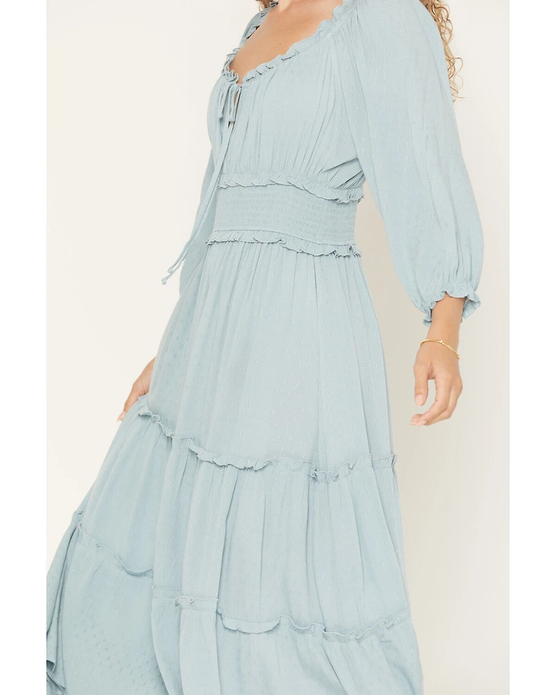 Wild Moss Women's Solid Jacquard Smocked Waist Midi Dress