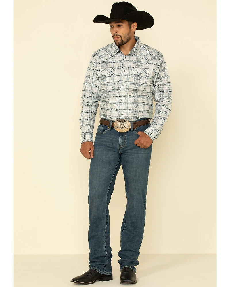 Moonshine Spirit Men's Wash Out Plaid Long Sleeve Western Shirt