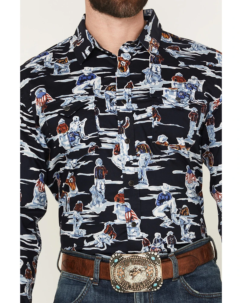 Panhandle Men's Vintage Patriotic Cowboy Long Sleeve Snap Western Shirt