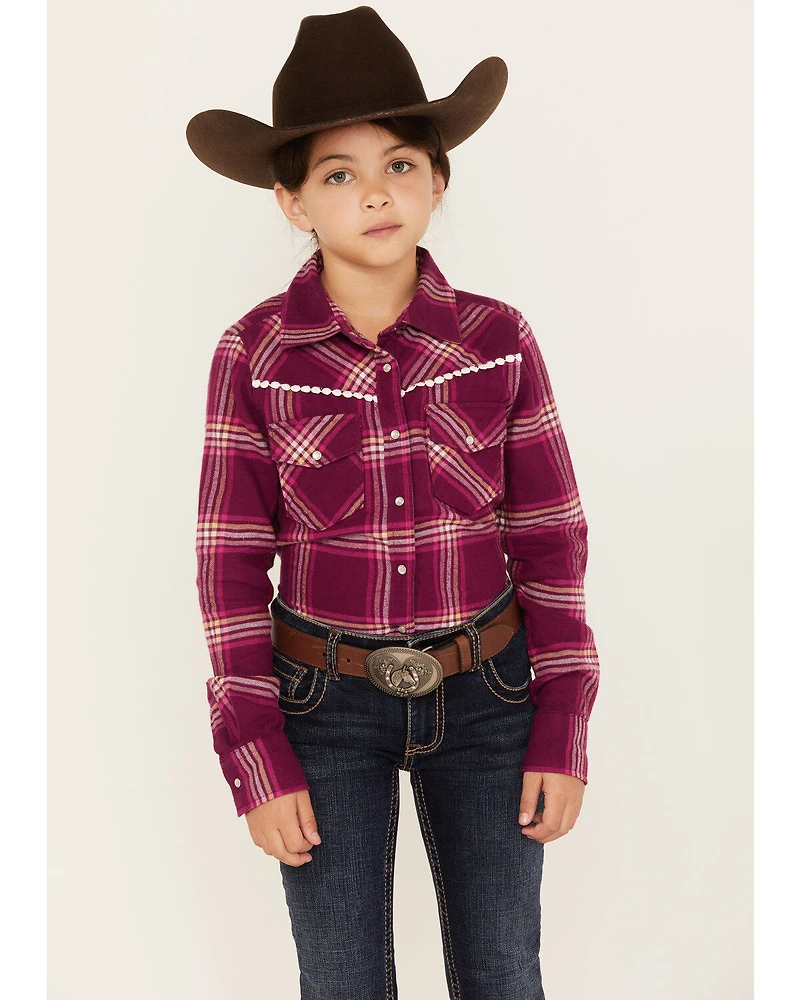 Shyanne Girls' Plaid Print Flannel Long Sleeve Western Pearl Snap Shirt