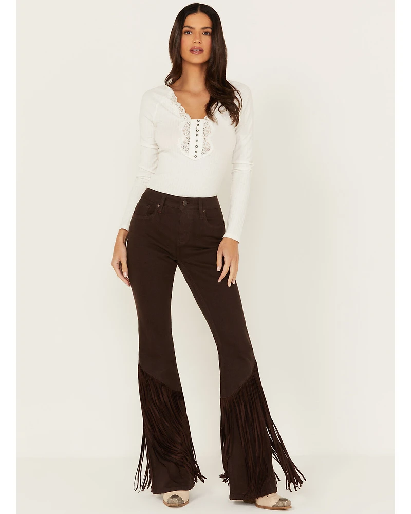 Idyllwind Women's Coffee Bean Mid Rise Rebel Fringe Bootcut Jeans