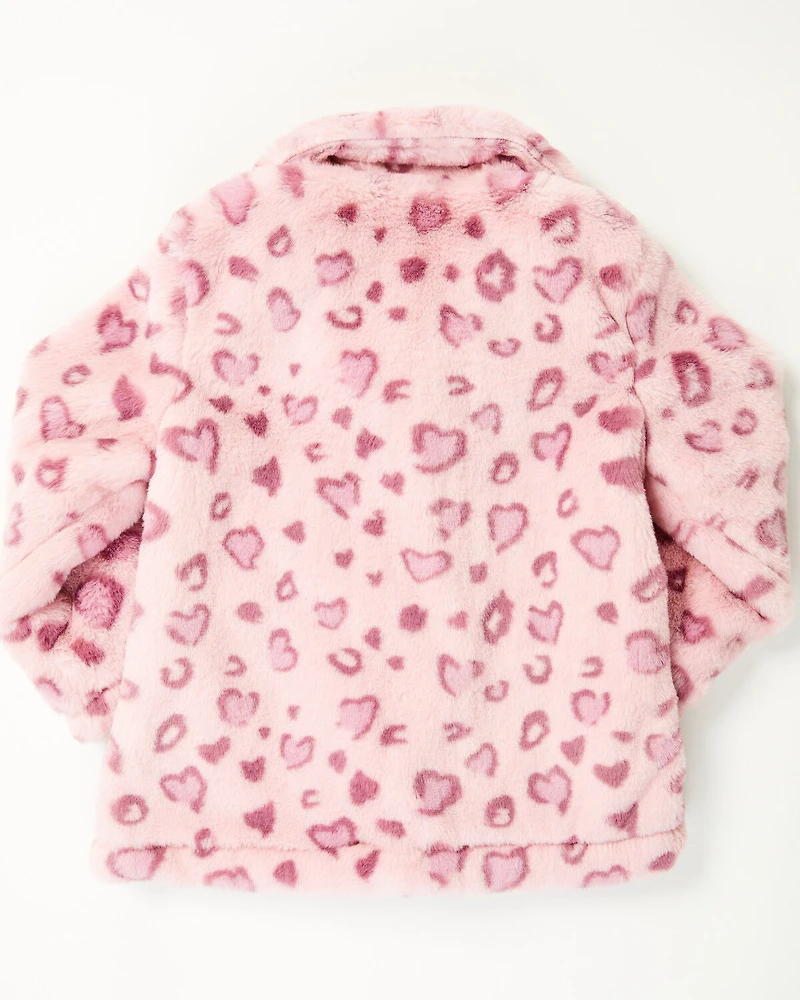 Urban Republic Toddler Girls' Jaguar Print Long Faux Fur Coat