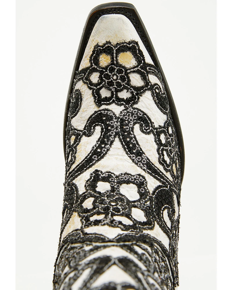 Corral Women's Floral Overlay Sequin Tall Western Boots - Snip Toe