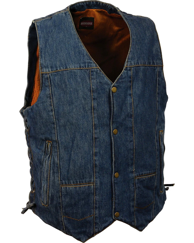 Milwaukee Leather Men's 10 Pocket Side Lace Denim Vest
