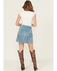 Rock & Roll Denim Women's Embellished Faux Suede Fringe Mini Skirt