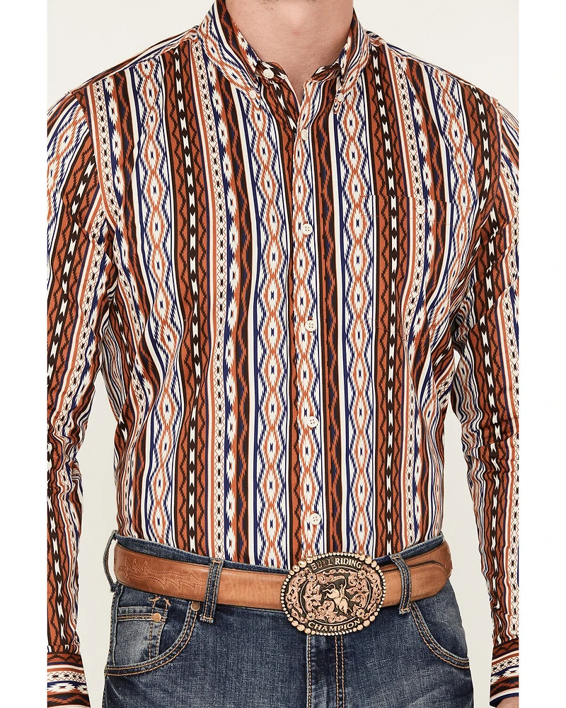 RANK 45® Men's Big Sky Southwestern Striped Print Long Sleeve Button-Down Stretch Western Shirt