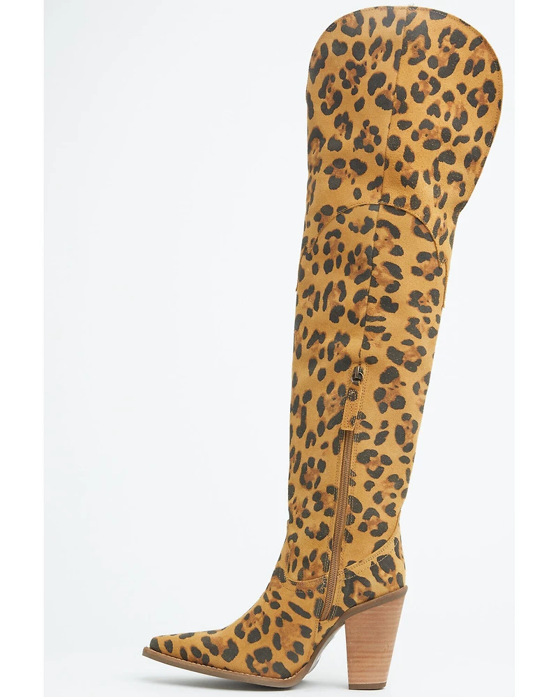 Dingo Women's Diva Leopard Print Thigh High Western Boots - Snip Toe