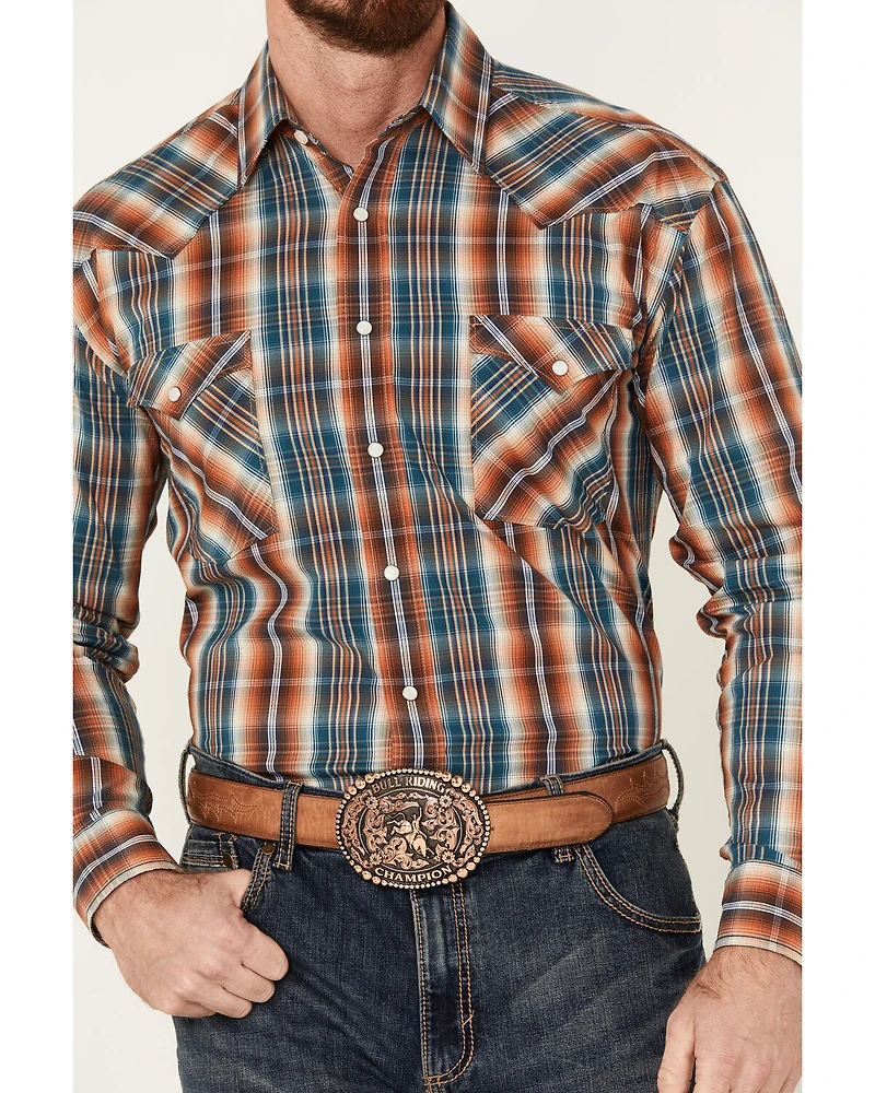 Rough Stock by Panhandle Men's Plaid Print Long Sleeve Stretch Snap Western Shirt
