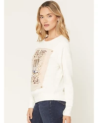 Blended Women's Boots Embellished Graphic Crewneck Sweatshirt