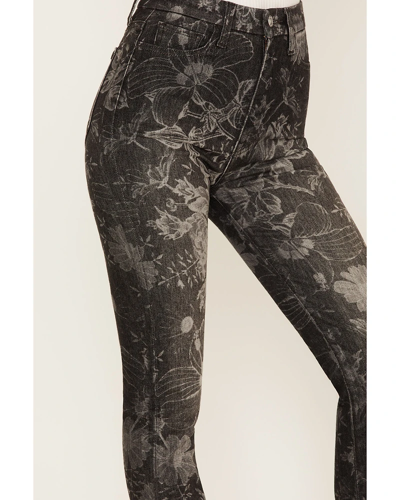 7 For All Mankind Women's Floral Print High Rise Slim Stretch Bootcut Jeans