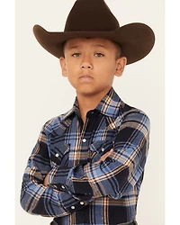 Ely Walker Boys' Plaid Print Brushed Flannel Long Sleeve Pearl Snap Western Shirt