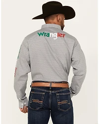 Wrangler Men's Mexico Flag Logo Geo Print Long Sleeve Button-Down Western Shirt - Tall