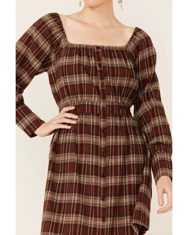 Paper Crane Women's Long Sleeve Plaid Mini Dress