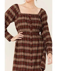 Paper Crane Women's Long Sleeve Plaid Mini Dress