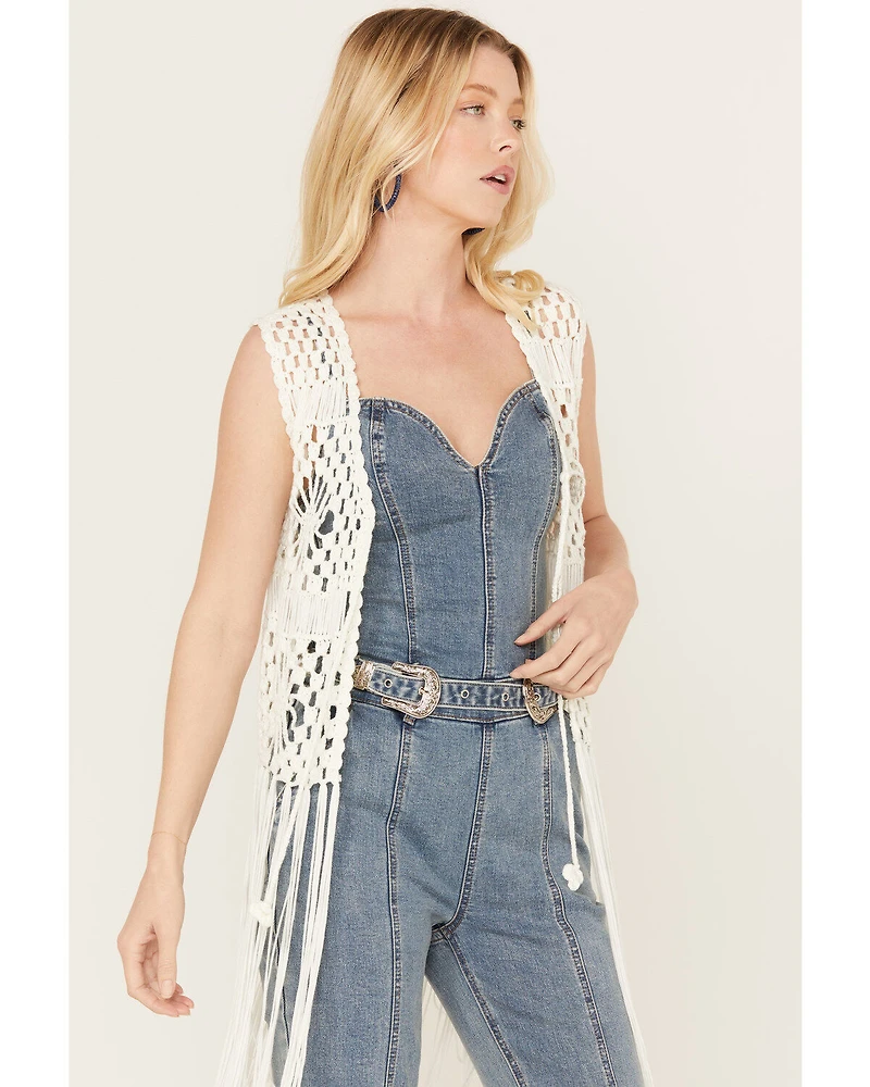 Rock & Roll Denim Women's Crochet Fringe Vest