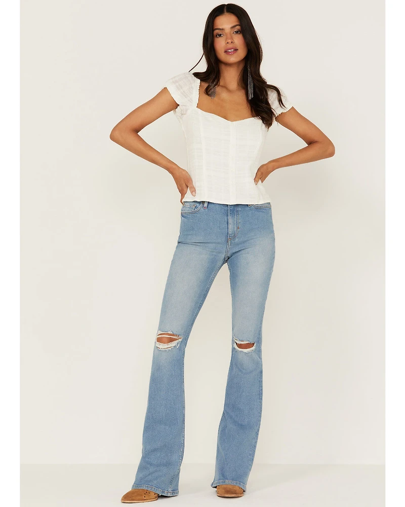 Idyllwind Women's High Risin' Roadtrip Wash Stretch Distressed Knee Flare Jeans