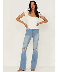 Idyllwind Women's High Risin' Roadtrip Wash Stretch Distressed Knee Flare Jeans