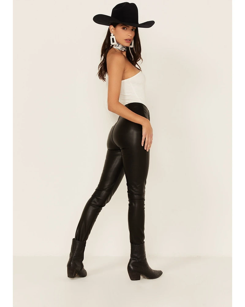 Free People Women's Black Spitfire Stacked Faux Leather Skinny Pants