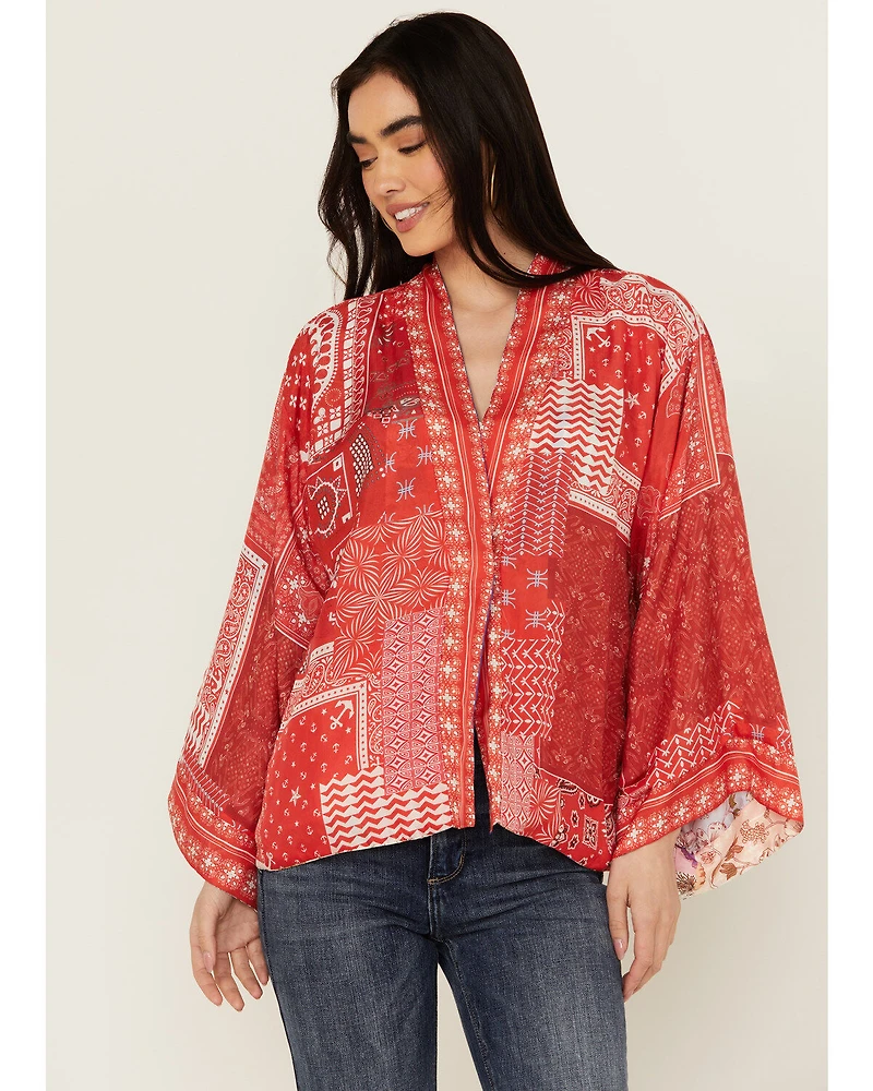 Johnny Was Women's Cosmo Nana Reversible Patchwork Floral Print & Paisley Bandana Kimono
