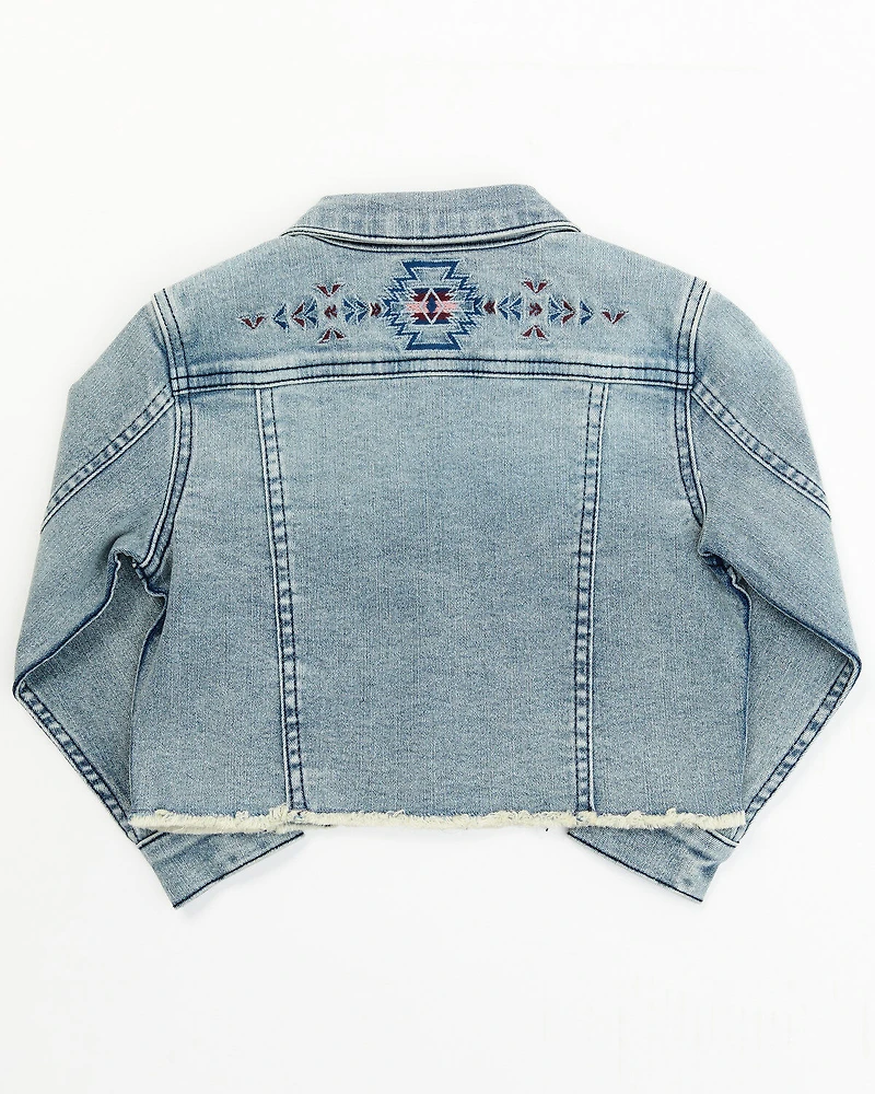 Shyanne Toddler Girls' Forks Light Wash Frayed Embroidered Denim Jacket