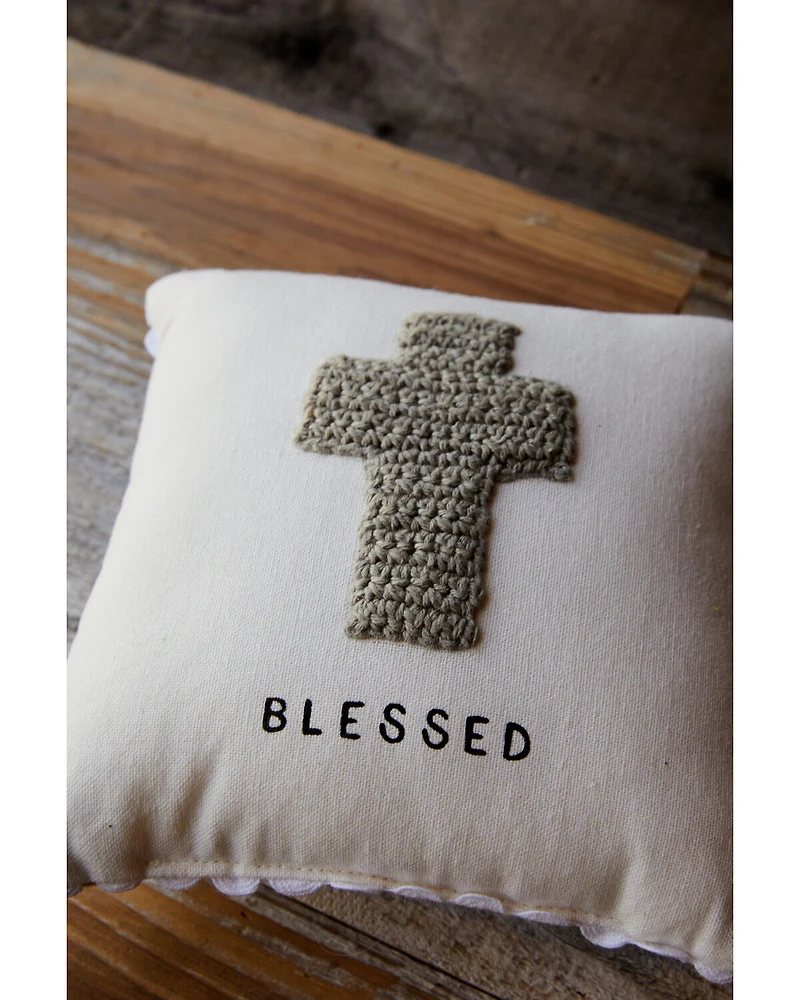 Mud Pie Cross Crochet Mini Pillow