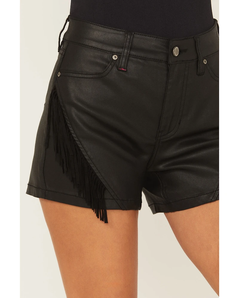 Idyllwind Women's Bexhill Coated High Rise Fringe Super Stretch Denim Shorts