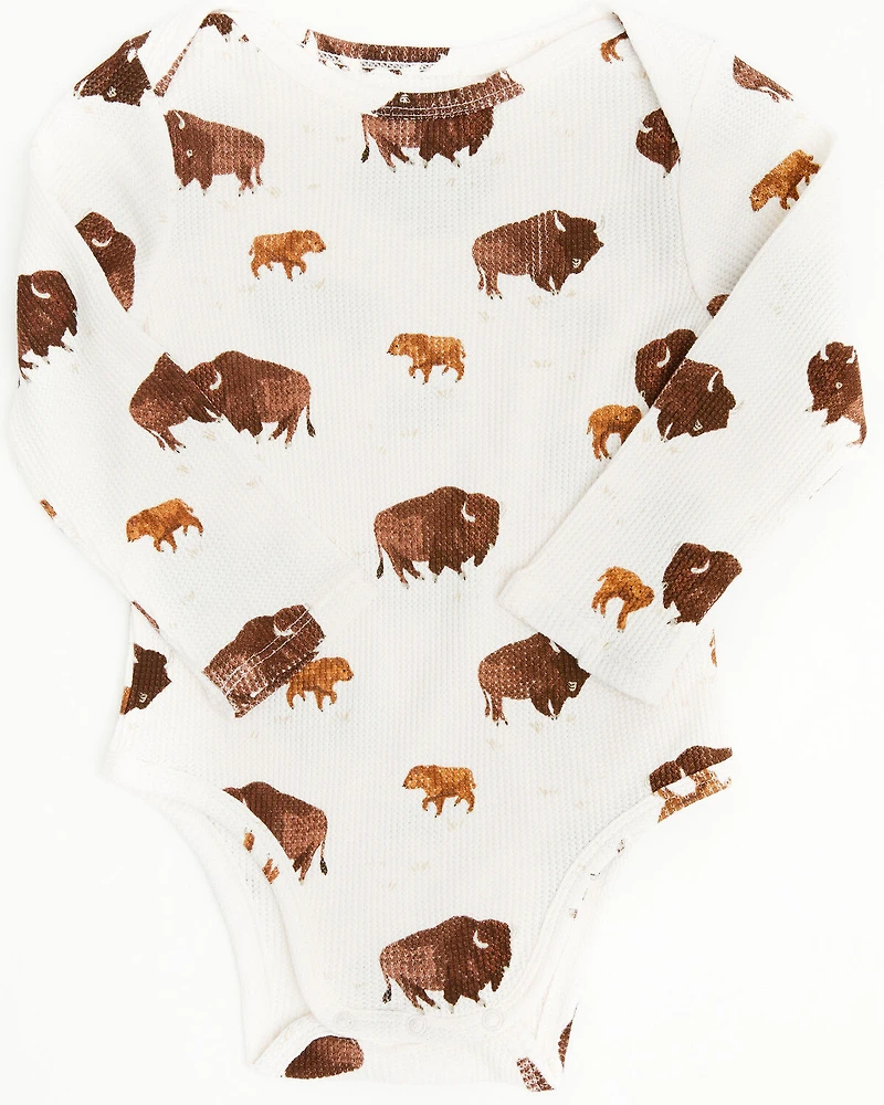 Angel Dear Infant Boys' Bison Print Long Sleeve Snap Onesie