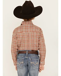 Rough Stock by Panhandle Boys' Plaid Print Long Sleeve Pearl Snap Stretch Western Shirt