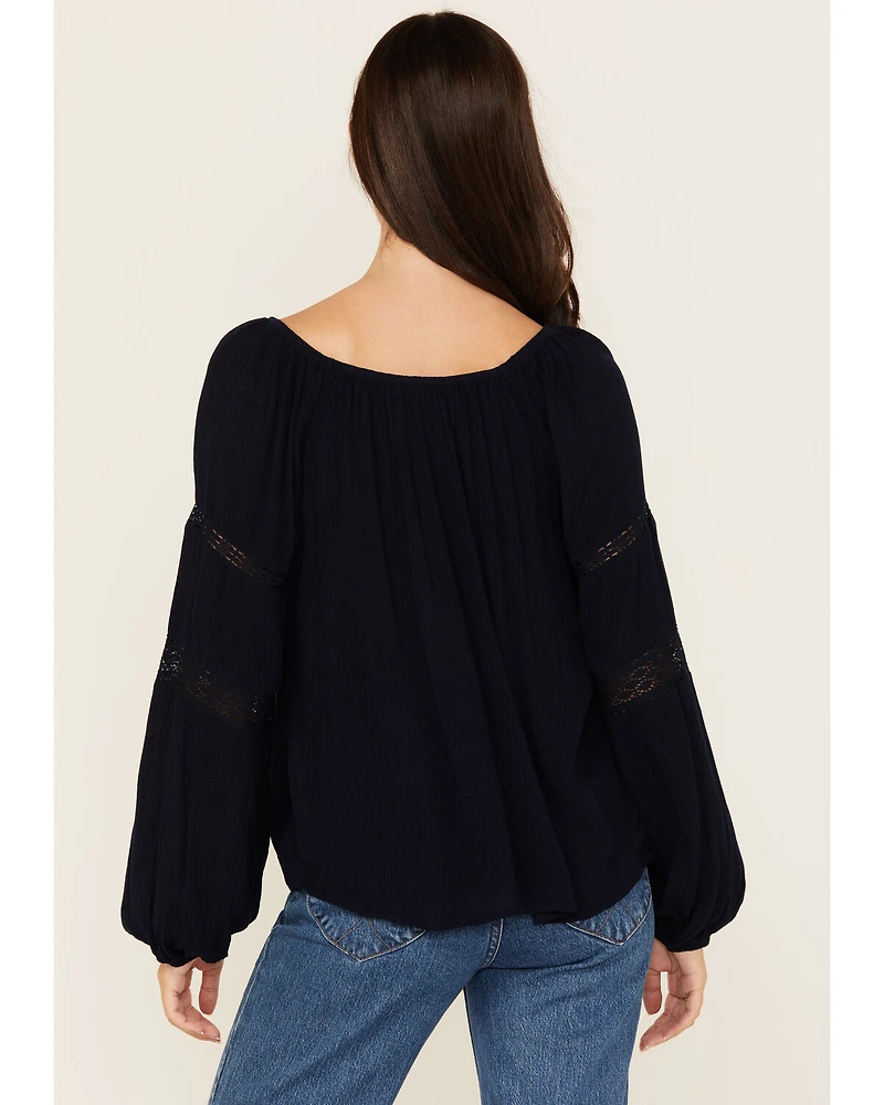 Jolt Women's Lace Trim Long Sleeve Peasant Top