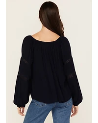 Jolt Women's Lace Trim Long Sleeve Peasant Top
