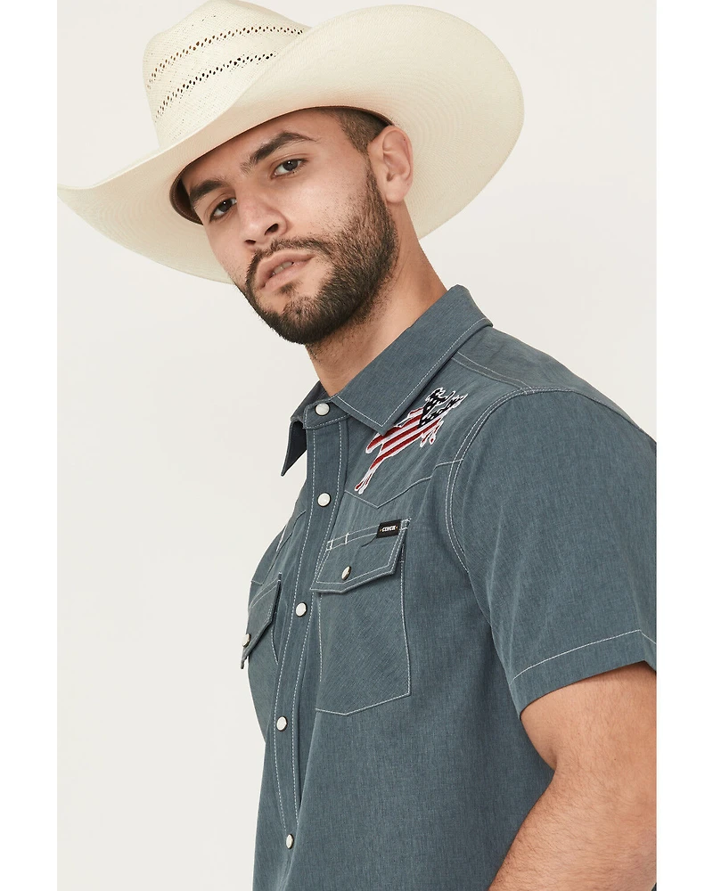 Cinch Men's Embroidered Americana Cowboy Short Sleeve Snap Western Shirt