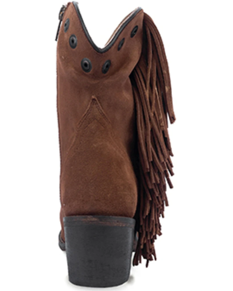 Circle G Women's Studded Suede Fringe Ankle Boots - Round Toe