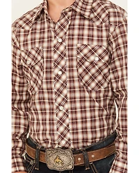 Roper Boys' Plaid Print Cowboy Embroidery Long Sleeve Pearl Snap Western Shirt
