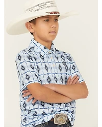 Rock & Roll Denim Boys' Southwestern Striped Short Sleeve Snap Western Shirt