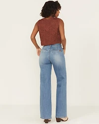 Rock & Roll Denim Women's Medium Wash High Rise Relaxed Flare Stretch Jeans