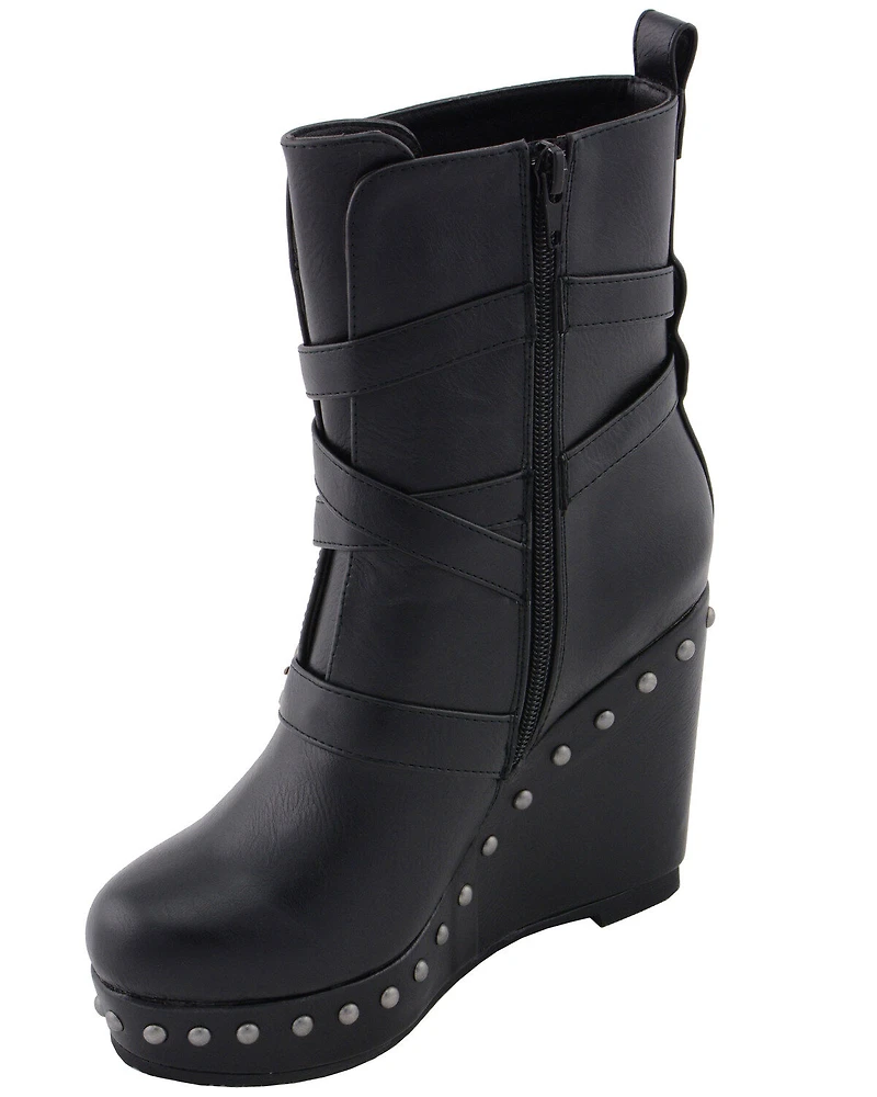 Milwaukee Leather Women's Triple Strap Wedge Boots - Round Toe